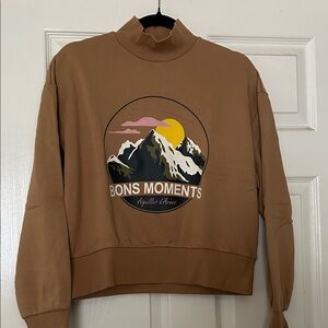 Sweatshirt with a Semi-High Collar in Dark Beige